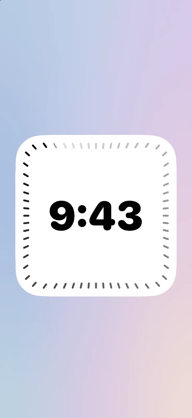 The digital face on an iPhone, a white tile centered on a soft blue and pink mesh gradient.